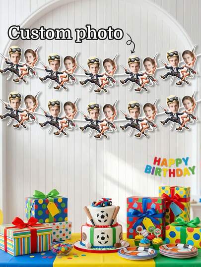 8/16/21pc Banner ảnh đôi nhảy dù tùy chỉnh, Dây cờ trang trí chủ đề phiêu lưu cá nhân hóa, Vòng hoa nhảy dù vui nhộn cho tiệc sinh nhật, Trang trí tiệc theo chủ đề dành cho người yêu thích phiêu lưu