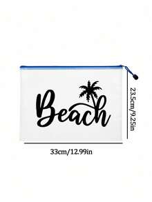 多色防水時尚網格海灘包，附「Beach」椰子樹印花化妝包，海灘主題，大容量透明化妝包 - 彩色 - 查看 10