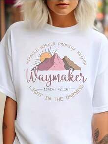 Women's Christian Faith T-Shirt "Creator" - "Creator Of Miracles" "Guardian Of Promises", Short Sleeve And Round Neck, Casual Church Wear, Printed With The Name Of Jesus And A Religious Message, Comfortable Christian Clothing For All Seasons. - 白色 - 查看 6