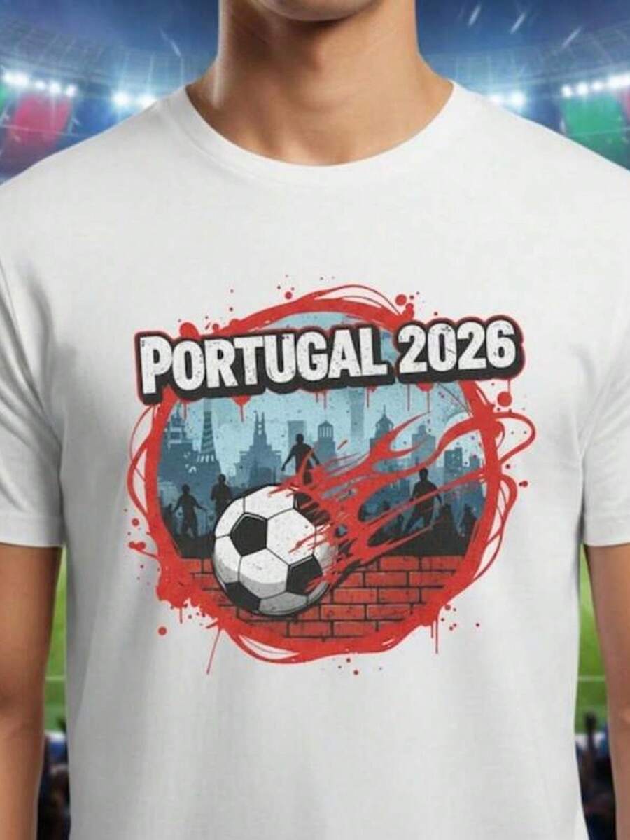 Women's Short-Sleeved T-Shirt With Round Neck And Portugal 2026 Football Print, Urban Country Style, Sizes S-3XL, Fashionable, Comfortable And Breathable, Machine Washable. - 白色 - 查看 1
