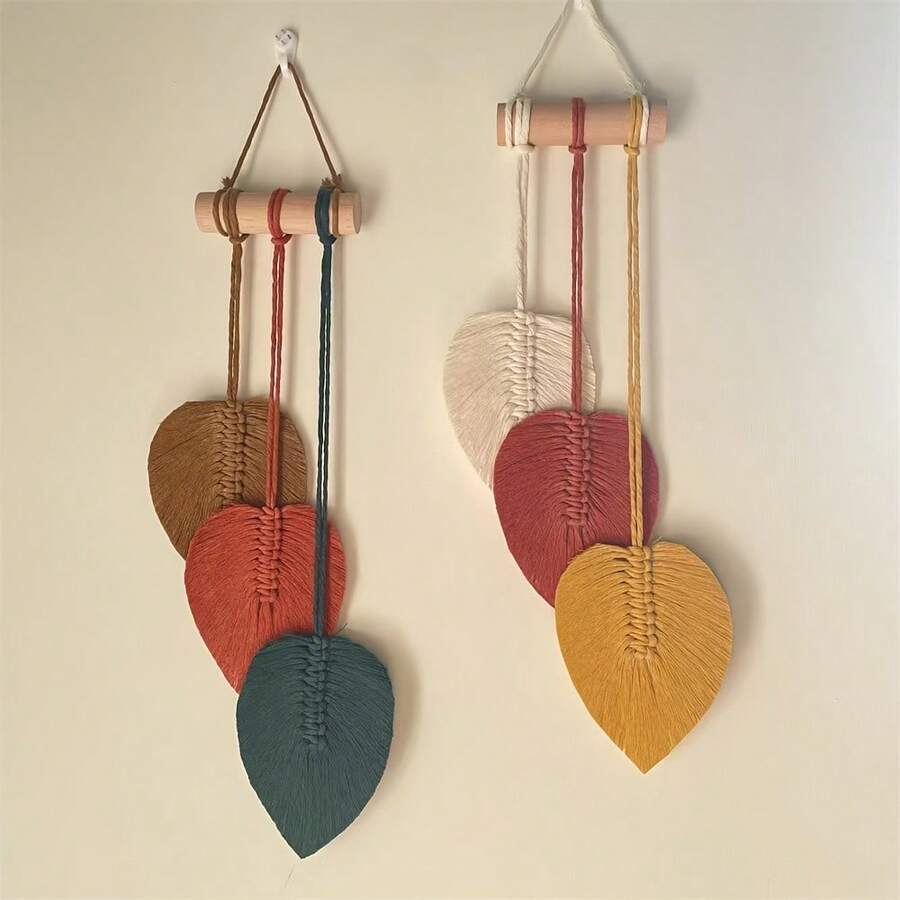 Handwoven Colorful Feather Rope Tapestry For Loved Ones, Heart-Shaped Bohemian Style Decor, 100% Polyester, 85g/㎡, Horizontal Arrangement, Knitted Fabric, No Electricity Required, Comes With Bohemian Style Tapestry Decor