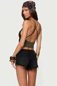 Womenacute;s Fringe Sparkly Crop Top Sequin Cowl Neck Fringed Halter Cami Tank Tops Y2k Disco Rave Club Outfits - Verde militar - Ver 2