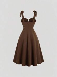 Vestido elegante sin mangas de mujer de unicolor con pliegues y atar delantero con calado - Agua verde azul - Ver 7