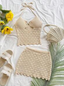 2-Piece Set Consisting Of A Cropped Top With Thin Straps And Metallic Starfish Cutout, Open Back, And A Low-Waisted Skirt For Holidays, Music Festivals, Vacations, Bohemian Style - 黑色 - 查看 4
