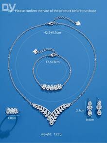 DV JEWELRY 5件套立方氧化锆镀白金奢华项链、手链、耳环、开口戒指首饰套装，优雅珠宝礼品，适合女性、派对、周年纪念日佩戴 - 銀色 - 查看 6