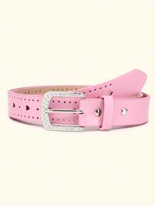 1pc Rhinestone Square Buckle Belt For Teenage Girls, Retro Punk Style, Unisex Casual Belt Suitable For Jeans, Skirts And Party Outfits - Belt - View 11
