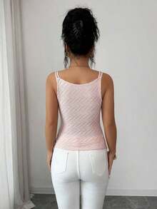 Top de camisola con decoración de cuentas, textura de tela, cintura fruncida y bajo asimétrico, estilo de vacaciones - Rosa - Ver 2