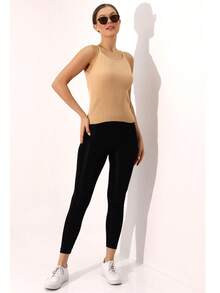Elegant And Comfy Halter Neck Knit Tank Top Soft Sleeveless Blouse Daily Style - Champagne - View 3