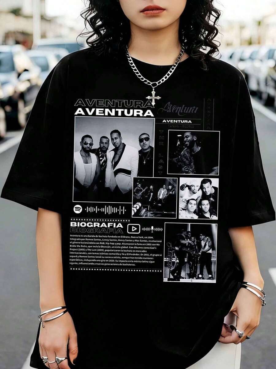 Aventura Bachata Band Graphic Print T-Shirt "The Last Collage" - Black - View 1