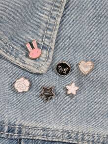 6pcs Elegant Bowknot Rabbit Flower Star Anti-Exposure Brooch Set, Versatile Shirt Collar Decoration For Women - Multicolor - View 4