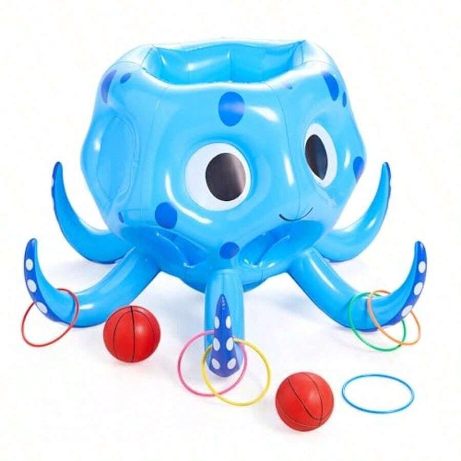 Sloosh - Juguetes de piscina, juego inflable 2 en 1, juego de flotador acuático, anillo de baloncesto de pulpo, juego de natación al aire última intervensión, juegos de piscina flotante para niños y - como en la imagen - Ver 1