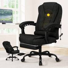 ALFORDSON Ergonomic Office Chair With Massage Function, Footrest And 150° Tilt, Velvet Executive Chair With SGS Gas Spring, Swivel Gaming Chair For Computer, Linen, Black - Black - View 1