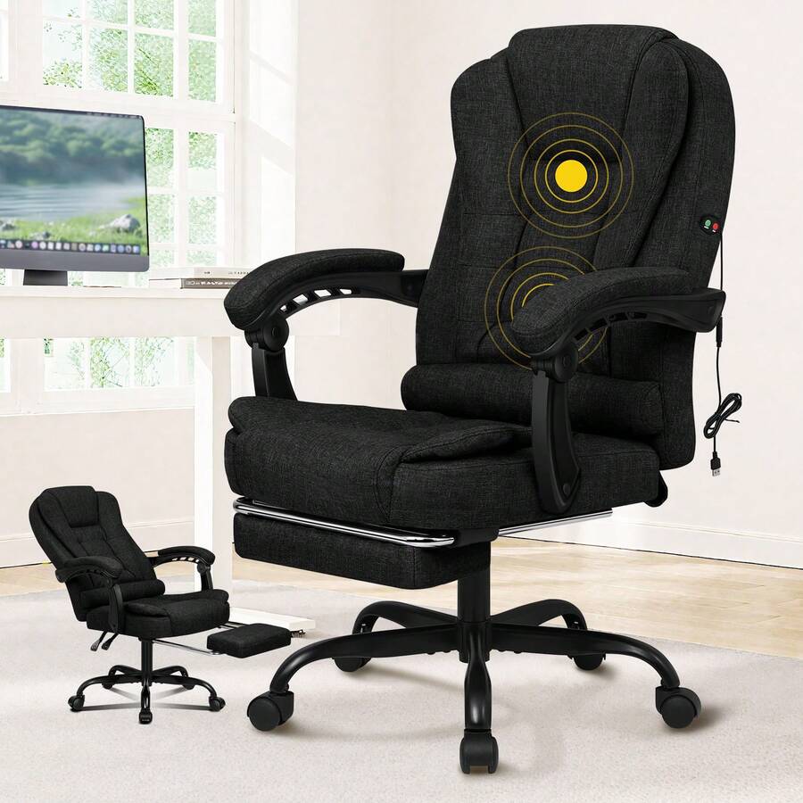 ALFORDSON Ergonomic Office Chair With Massage Function, Footrest And 150° Tilt, Velvet Executive Chair With SGS Gas Spring, Swivel Gaming Chair For Computer, Linen, Black - Black - View 1