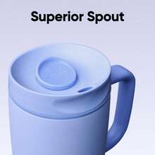 Taza de viaje aislada con asa de acero inoxidable SmoothSip Slider, 100% a prueba de fugas, apta para bebidas calientes y frías, amigable para viajar, con tapa deslizante con cierre, 12 onzas (aproximadamente 340,2 gramos), a prueba de fugas, color azul - 1 - Ver 3