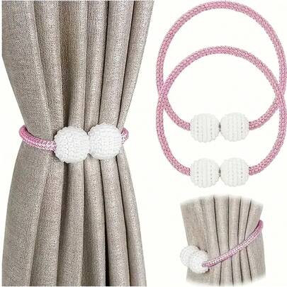 Magnetic Curtain Tiebacks 2 Pack Classic European Polyester Ties With Imitation Pearl Balls For Home Office Decor Furniture Accessories