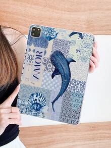 1个海岸航海风蓝鲸图案拼接透明保护套，复古海洋贝壳波浪瓷器花卉全覆盖防摔保护套，轻薄贴合，兼容iPad，适合母亲节、情人节、友谊日、生日、暑假、返校礼物、日常使用 - 無色 - 查看 5