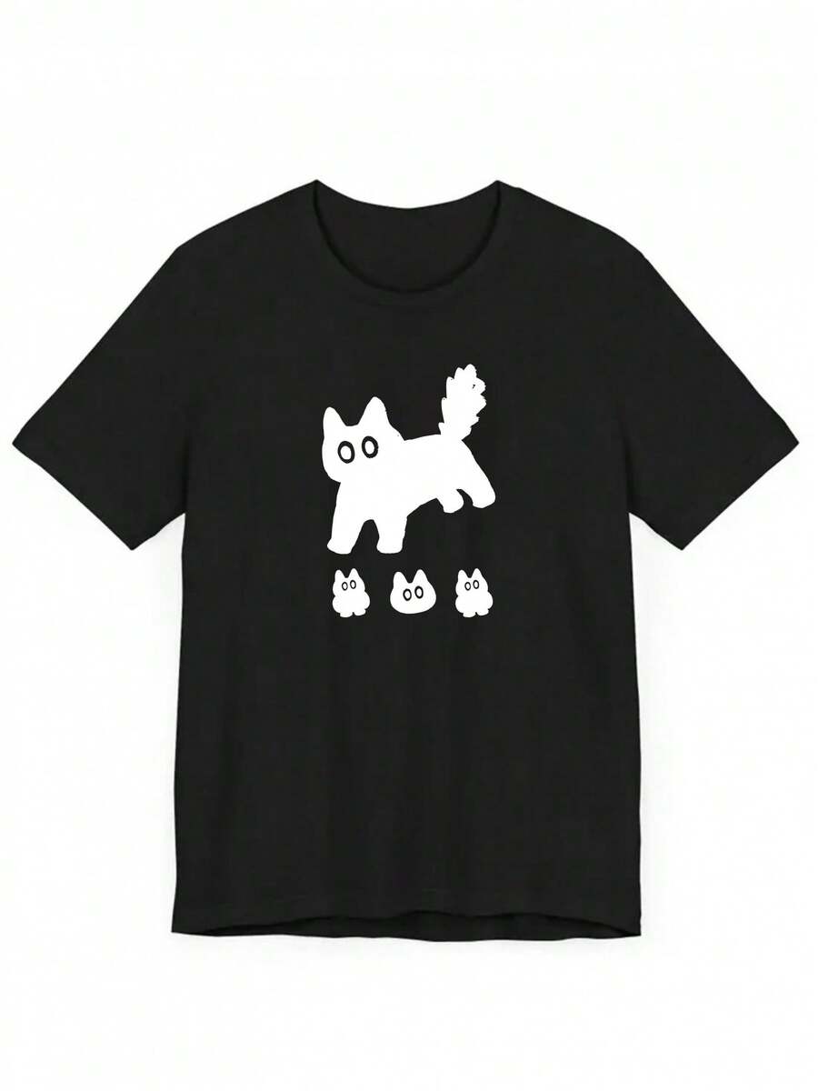 Premium Quality Vintage T-Shirts, New Spring/Summer 2026 Collection, Kiao Cat Glass Anti-Impact Phone Case, Cute Print Short Sleeve Top For Women, 100% Vintage Cotton. - 黑色 - 查看 1