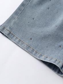 Annil [Quần ống rộng bằng vải denim mềm mại nguyên chất] Quần jean denim gấu rách màu xanh nhạt thời trang mùa hè cho bé gái, giúp thon gọn và tôn dáng. - Quần jean màu xanh nhạt - Xem 5