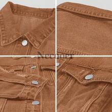 Necooer Women's Denim Jacket Old Wash Button Boyfriend Denim Jacket Jacket With Pocket - màu nâu - Xem 10