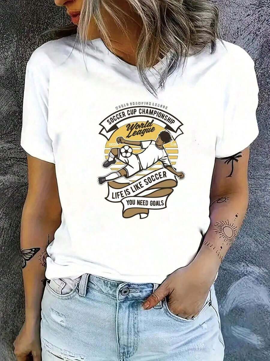 Women's Short Sleeve T-Shirt, Breathable, Neutral Tone Gradient - Lightweight And Breathable Polyester Blouse, Crew Neck Top, Soft And Stretchy, Suitable For Casual Outdoor And Home Wear, Machine Washable Opaque T-Shirt For Layering Or Everyday Layered Looks, Plus Size Casual Printed Short Sleeve T-Shirts For Women, Loose Fit, Stylish Graphic Design, Comfortable Summer Blouses, Women's Cotton T-Shirts, Premium Women's. - 白色 - 查看 1