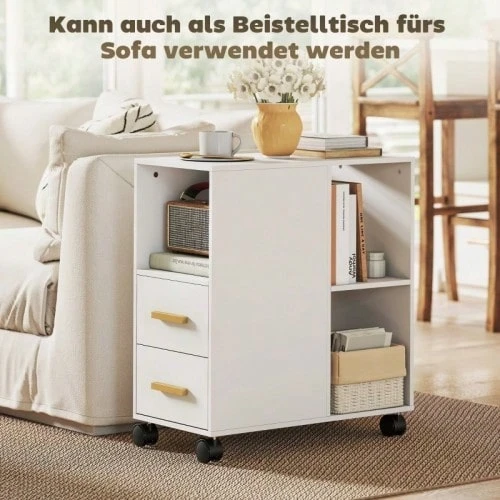 Soporte/mesa para impresora con estante ajustable, ruedas para fax y escáner, 60 x 30 x 65 cm, blanco - 1PC - Ver 1