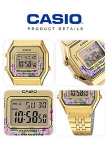 奢華金色方型女錶，30米防水復古日常通勤女錶，CASIO LA-680WGA-4C - 金色 - 查看 5