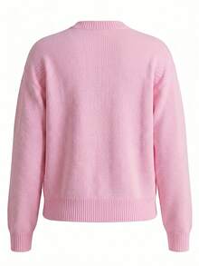 Women's Minimalist School Style Solid Color Round Neck Ribbed Front Button Casual Versatile Long Sleeve Soft Girl Pastel Pink Cardigan Sweater Macaron Color Cozy Knitwear - Pink - View 7