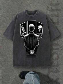 New 2026 Model, 100% Washed Cotton, Urban Casual Style, Suitable For Parties Or Festivals, Soft And Breathable Fabric, Modern Print Design, Unisex, Lightweight And Comfortable To Wear, Vintage Fashion Design. - Black - View 12