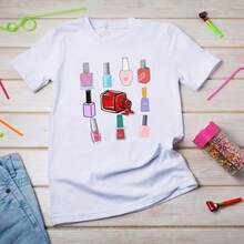 Nail Polish T-Shirt, Cute Nail Polish Shirt, Gift For Her, Beauty T-Shirt, Nail Polish Shirt For Girly220G heavyweight 100% cotton T-shirt.  with butterfly print pattern, suitable for girls and wo's short sved round neck inspirational shirt, cute aesthetic Y2K style summer top, suitable for outdoor, family, work or street wear casual loose daily T-shirt - Blanco - Ver 1