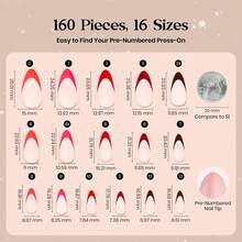 Beetles French Tips Press On Nails: 150 Pcs Pink Short Square Press On Nails Fake Nail Tips - 160 Pcs M Almond-Fierce French - 查看 6