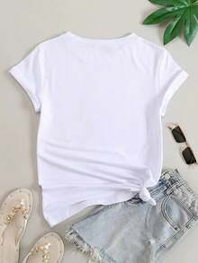 Soft, Breathable, And Lightweight For All-Day Comfort. Plus-Size Women's Casual Short-Sleeve Crew Neck T-Shirt With A Pink Butterfly Print For Breast Cancer Awareness. Comfortable Summer Top, Suitable For All Seasons, Fashionable Women's Clothing, Casual Wear, Stretchy Fabric. Classic Crew Neck With A Relaxed Fit That Flatters All Body Shapes And Is Easy To Pair With Jeans, Shorts, And Leggings. - 白色 - 查看 4