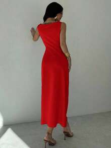 Women's White Asymmetrical Neckline Dress With Ruffles At The Waist, Elegant And Sexy Dress For Work, Vacation, Fashionable And Modern, For Spring/Summer, For Work, Elegant, Sexy, Vacation, Beach, Hawaii, Wedding Season, Graduation Ceremony, Prom - 白色 - 查看 2