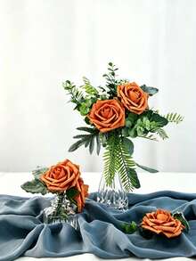 30pcs Artificial Foam Rose Flowers With Stems, Lifelike Texture, Romantic Style, Suitable For Wedding Decoration, Home Decor, Living Room, Dining Room, Kitchen, Bedroom, Garden, Art Wall, Birthday, Cake, Party, Photography Background, Vase Arrangement, Tabletop Centerpiece, White Wedding Gift, DIY Bridal Bouquet, Bridesmaid Corsage - Orange - View 4