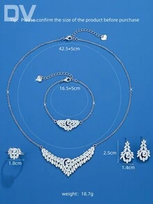 DV JEWELRY 5件套立方氧化锆镀白金奢华项链、手链、耳环、开口戒指首饰套装，优雅珠宝礼品，适合女性、派对、周年纪念日佩戴 - 銀色 - 查看 6