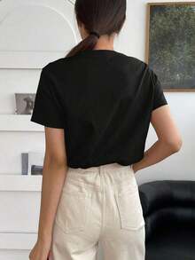 Camiseta Sólida Con Cuello Redondo - Negro - Ver 2