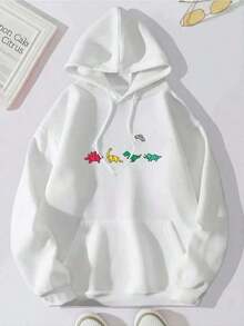 Dinosaur Print Sweatshirt With Thermal Lining - White - View 7