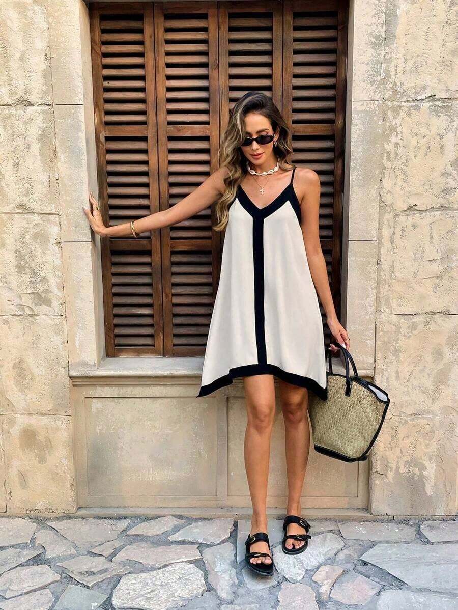 Vestido casual de tirantes finos para vacaciones - Albaricoque - Ver 1