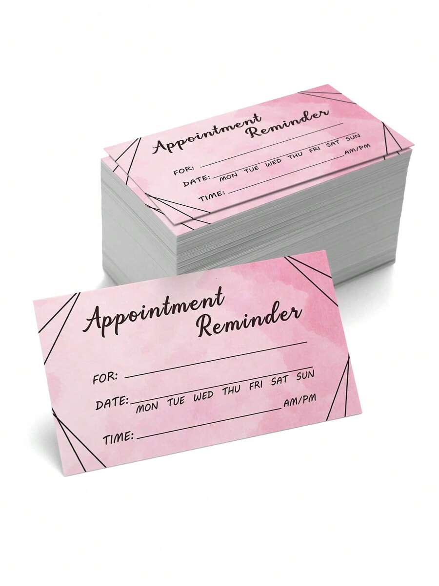50pcs Pink Watercolor Appointment Reminder Cards, Fillable Customer Reminder Cards Suitable For Nail Salons, Eyelash Studios, Hair Salons, Spas And Small Businesses - Sets - View 1