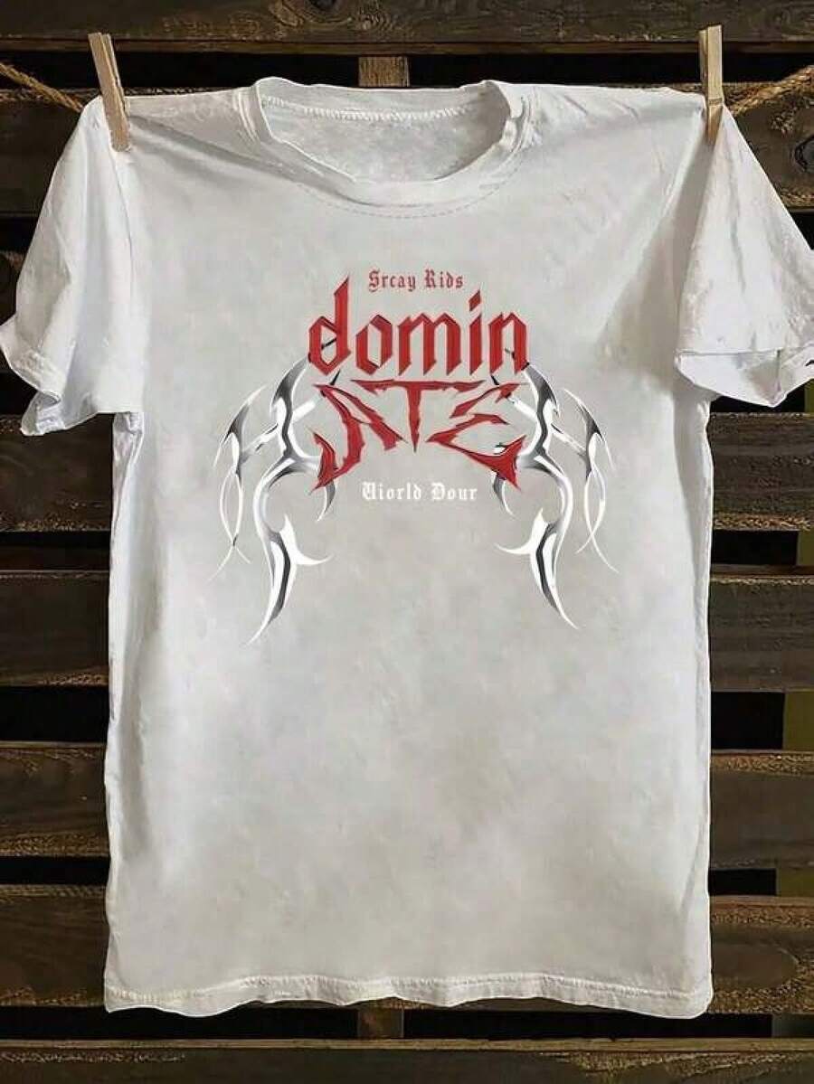 Camiseta Oficial SKZ Dominion 2025 World Tour para Mujer - Camiseta de Concierto Negra con Letras Rojas y Blancas, Ropa Casual Suave para el Día a Día, Lavable a Máquina, Fan Apparel - Negro - Ver 1