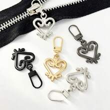 8pcs/5pcs Heart Shaped Metal Zipper Pulls, Detachable Zipper Sliders, Small Hole Replaceable Zipper Pendant, Suitable For Clothes, Luggage, Bags - 5PCS Gray Black - View 4