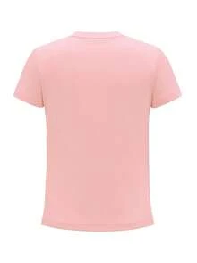 Top de mujer para primavera verano 100% casual de manga corta y cuello redondo, camiseta con estampado de diseño y patrón geométrico - Rosa - Ver 2