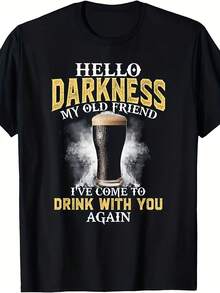 Camiseta de cerveza "Hola Oscuridad, Viejo Amigo"| Diseño vintage de aventura en bar con proverbio irlandés Stout, manga corta, cuello redondo, tela sin elasticidad, perfecta para pubs irlandeses, fiestas y ropa casual - Negro - Ver 6