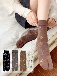 1/4 Pasang Kaos Kaki Wanita/Perempuan Motif Bunga dengan Jari Terpisah, Lucu, Musim Gugur - MultiWarna - View 6