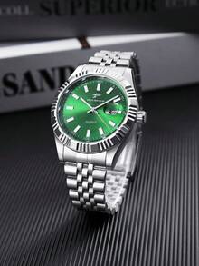 RICECGO 1 pieza Elegante reloj de pulsera de cuarzo para hombre de negocios, esfera plateada, correa de acero inoxidable con pantalla de fecha, adecuado como regalo para hombres - Plateado - Ver 11