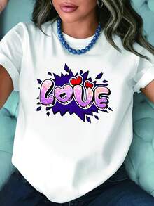 Camiseta de Mujer con Estampado de Corazón y Letras - Top de manga corta con cuello redondo, con corte en forma de corazón y la letra -O-, adecuada para uso casual en primavera y verano, camiseta de mujer (lavable a máquina). Top de manga corta cómodo y versátil. - Blanco - Ver 7