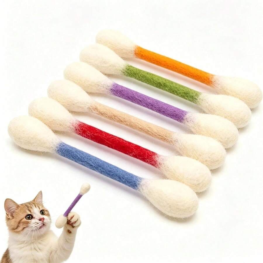 大型猫用棉签玩具 - 毛毡互动逗猫棒,色彩鲜艳的超大号棉签玩具,适合幼猫和成猫,是送给爱猫人士的完美礼物 - 彩色 - 查看 1