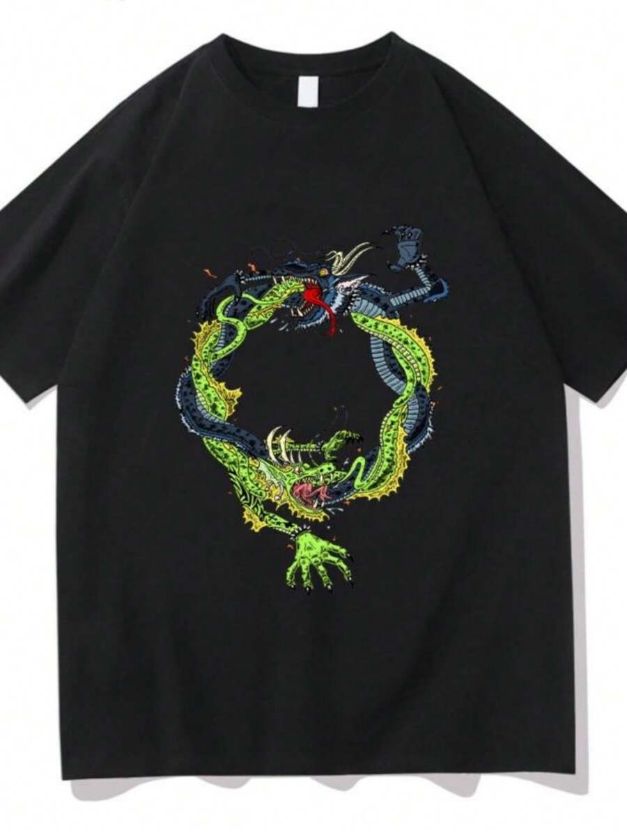 Women's Blouses Feid VS Double Dragon Printing T-Shirts Men's Women's Popular Casual Tshirt Short Sleeve Fashion Cotton Comfort Top - 黑色 - 查看 1