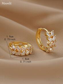 Bộ 2 đôi bông tai hình lúa mì đính đá Zirconia lấp lánh, thời trang, cá nhân hóa, thích hợp làm quà tặng hẹn hò cho bé gái. - Vàng - Xem 4