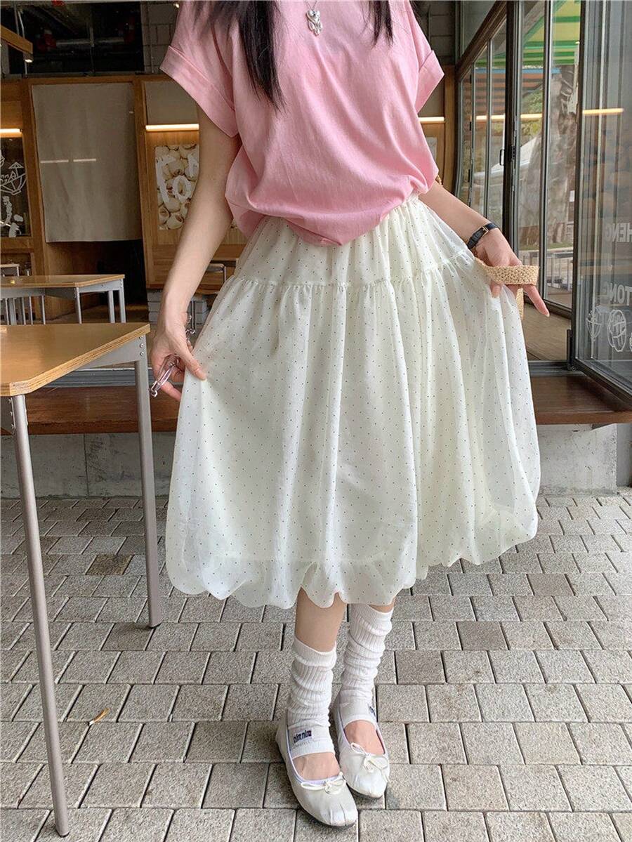 女士A字裙,通勤百搭修身薄纱裙,春夏款 - 杏色 - 查看 1