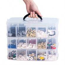 Sooyee - Caja de almacenamiento de 3 capas con 30 compartimentos ajustables para organizar cinta washi accesorios de bordado bobinas de hilos juguetes para niños esmalte de uñas joyas grande - Rojo - Ver 9